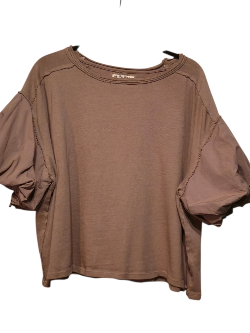 We The Free Mauve-Brown Puff Sleeve Top (Size S)